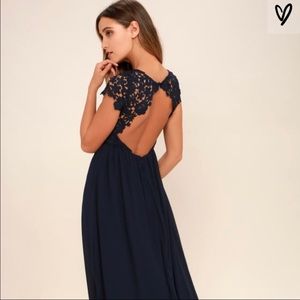 Lulu's NAVY BLUE LACE MAXI DRESS